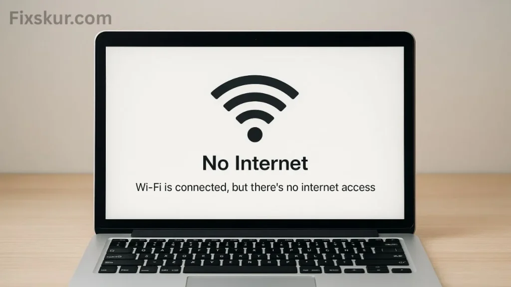 laptop shows that it is connected to Wi-Fi, but does not provide internet