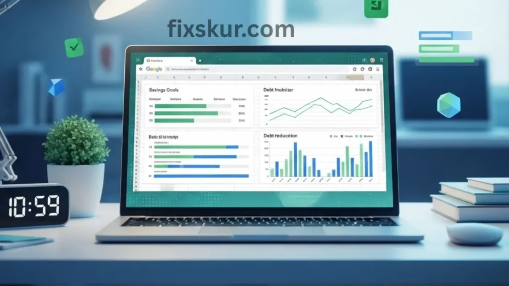 Organized workspace showing a Google Sheets savings and debt monitor