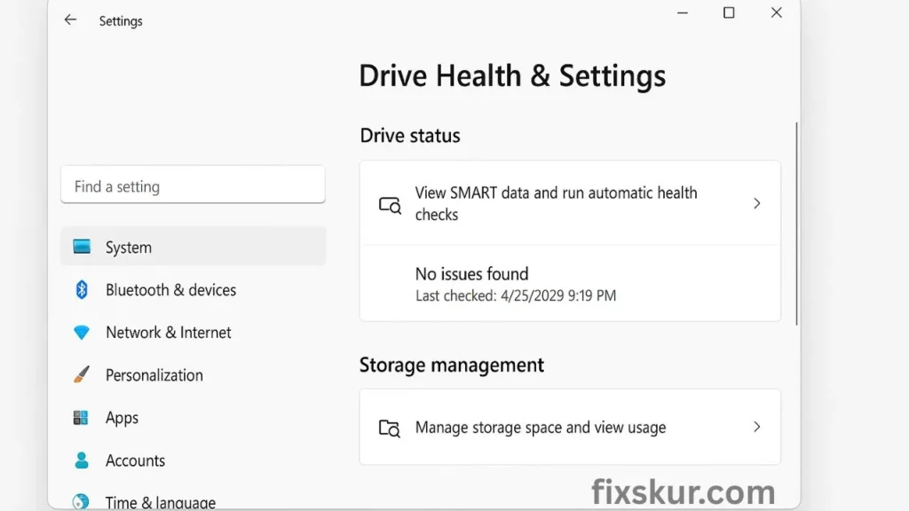 Drive Health & Settings on windows